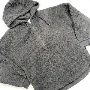 PINK Victoria's Secret black sherpa half zip jacket with hood